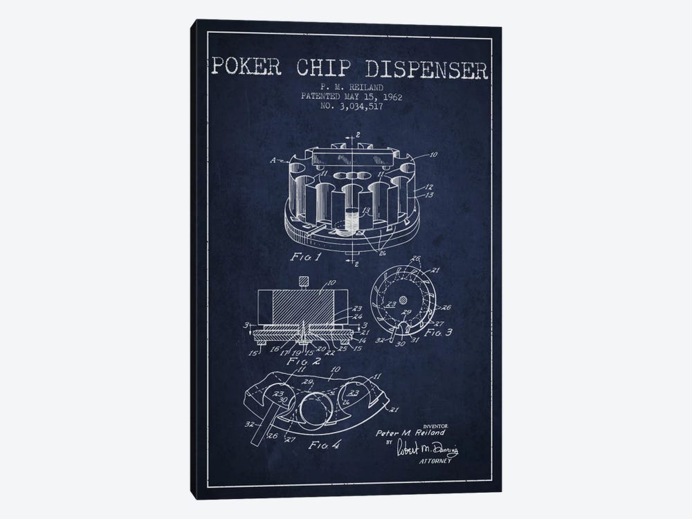Poker Chip 3 Navy Blue Patent Blueprint by Aged Pixel 1-piece Canvas Art