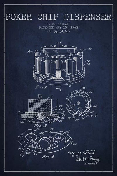 Aged Pixel: Poker Chip 3 Navy Blue Patent Blueprint by Aged Pixel