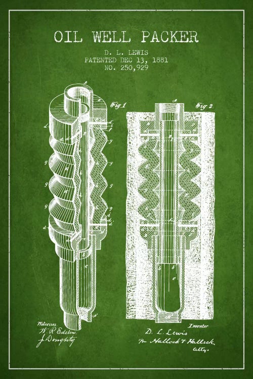 Oil Packer Green Patent Blueprint by Aged Pixel wall art