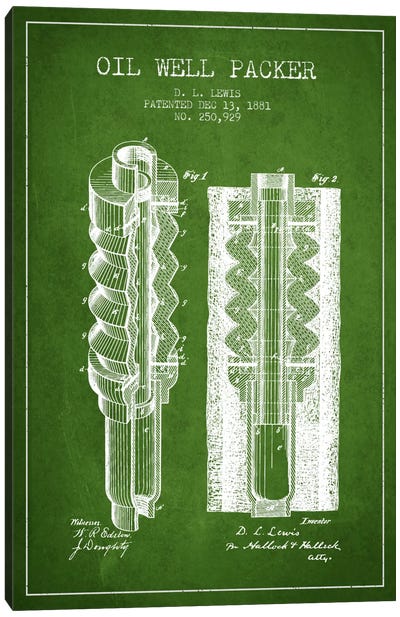 Oil Packer Green Patent Blueprint Canvas Art Print - Aged Pixel: Engineering & Machinery