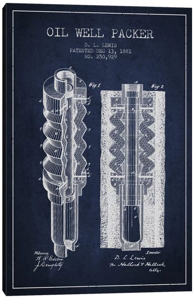 Oil Packer Navy Blue Patent Blueprint Canvas Art Print - Engineering & Machinery Blueprints