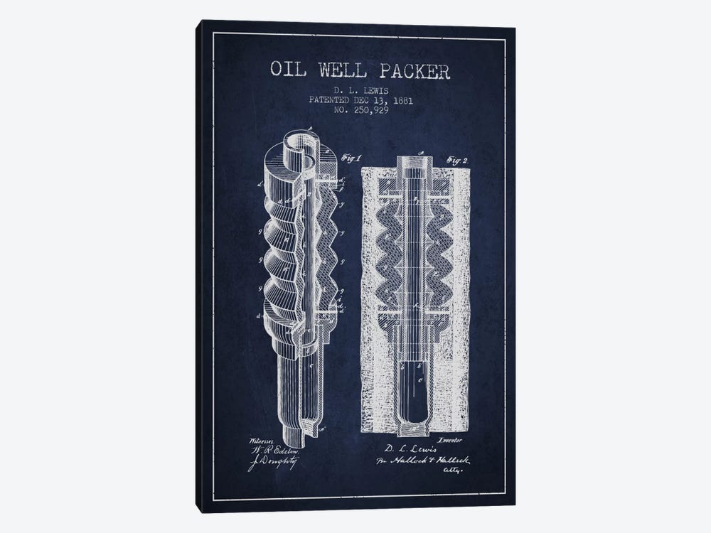 Oil Packer Navy Blue Patent Blueprint by Aged Pixel 1-piece Canvas Art Print