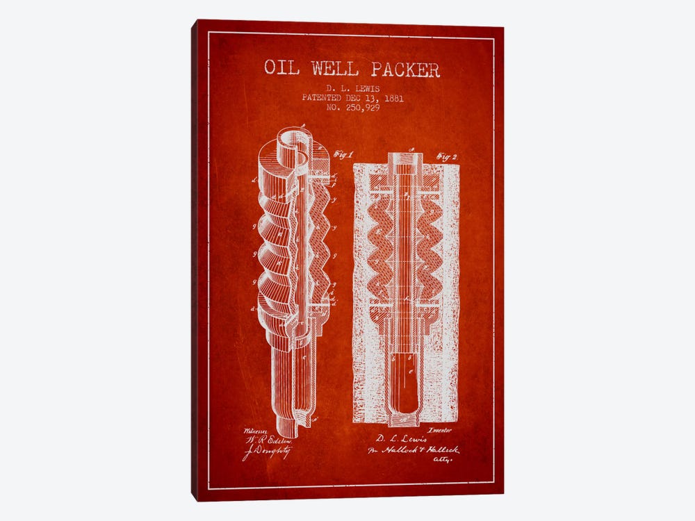 Oil Packer Red Patent Blueprint by Aged Pixel 1-piece Canvas Artwork