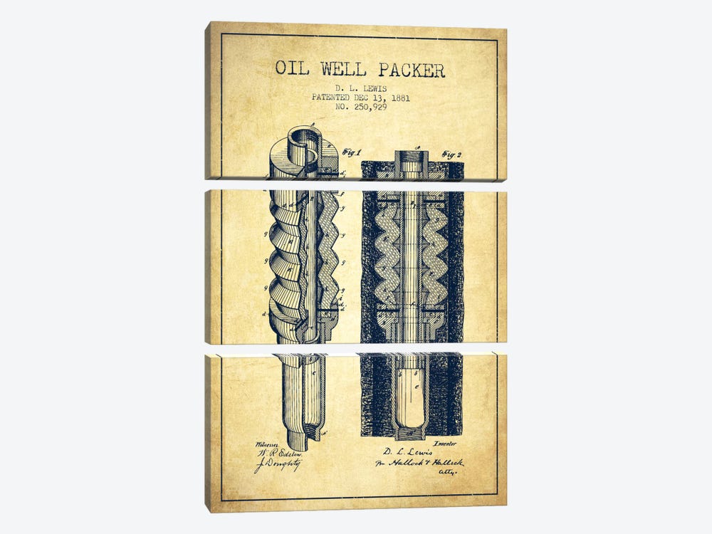 Oil Packer Vintage Patent Blueprint by Aged Pixel 3-piece Canvas Print