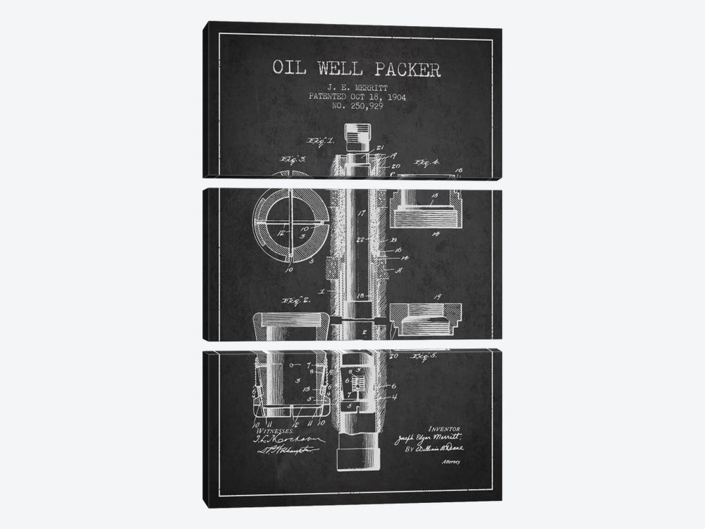 Oil Packer Charcoal Patent Blueprint by Aged Pixel 3-piece Canvas Wall Art