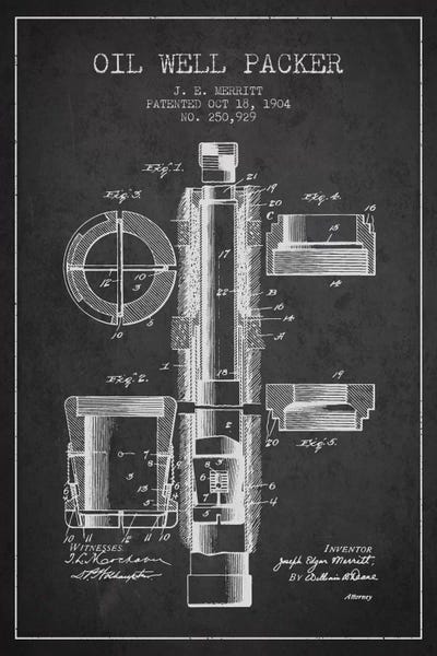 Engineering & Machinery Blueprints: Oil Packer Charcoal Patent Blueprint by Aged Pixel