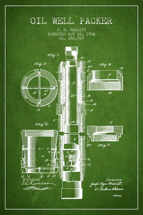 Oil Packer Green Patent Blueprint by Aged Pixel wall art