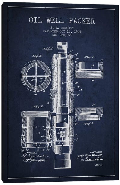 Oil Packer Navy Blue Patent Blueprint Canvas Art Print - Aged Pixel: Engineering & Machinery