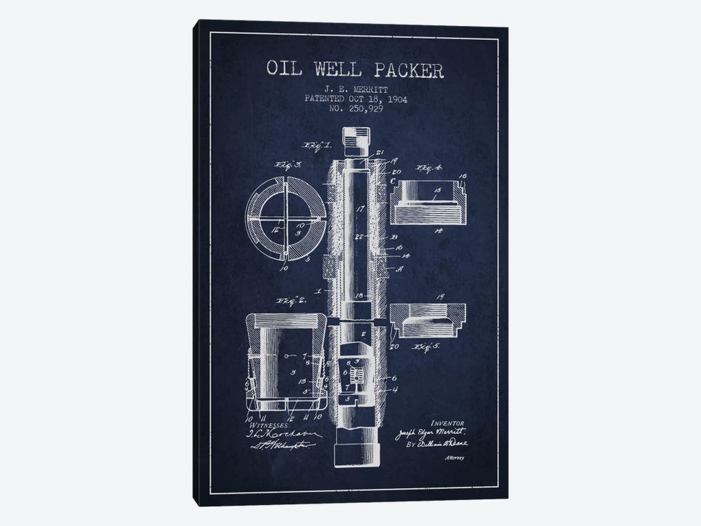 Oil Packer Navy Blue Patent Blueprint by Aged Pixel 1-piece Canvas Artwork