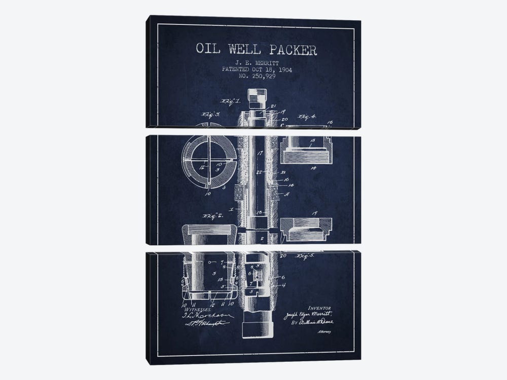 Oil Packer Navy Blue Patent Blueprint by Aged Pixel 3-piece Canvas Artwork
