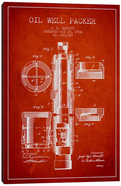 Oil Packer Red Patent Blueprint Canvas Art Print - Engineering & Machinery Blueprints