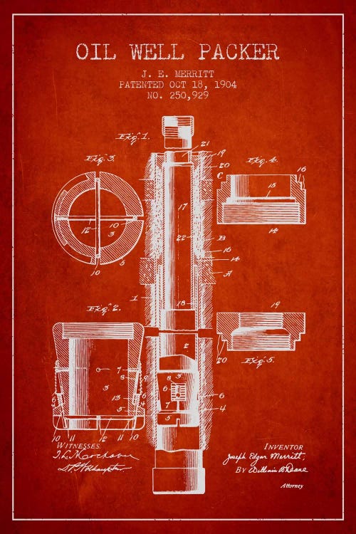 Oil Packer Red Patent Blueprint by Aged Pixel wall art