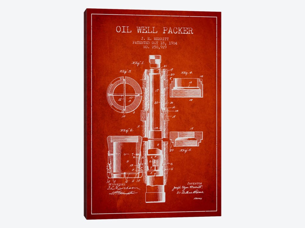 Oil Packer Red Patent Blueprint by Aged Pixel 1-piece Canvas Art Print