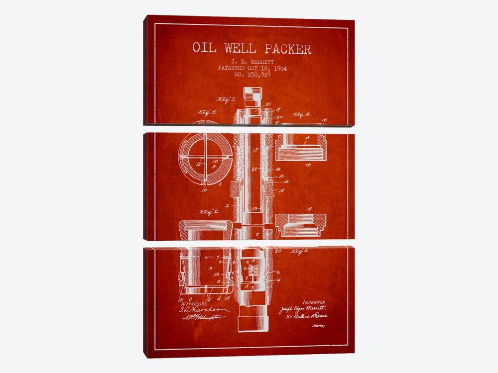 Oil Packer Red Patent Blueprint by Aged Pixel 3-piece Canvas Art Print