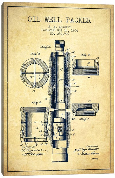Oil Packer Vintage Patent Blueprint Canvas Art Print - Engineering & Machinery Blueprints