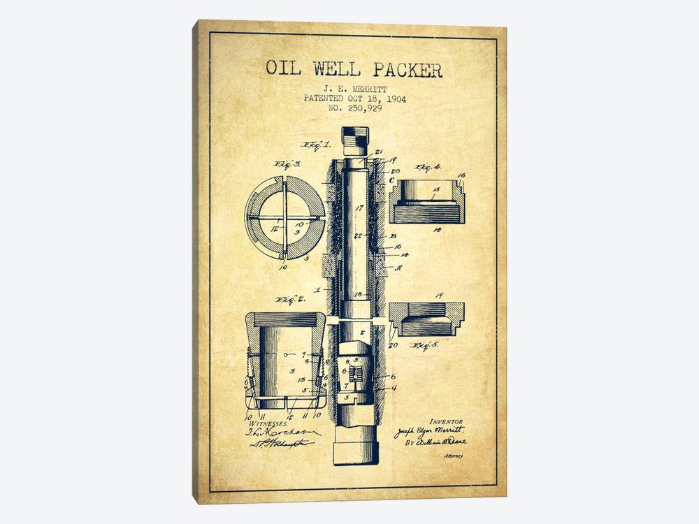 Oil Packer Vintage Patent Blueprint by Aged Pixel 1-piece Canvas Wall Art