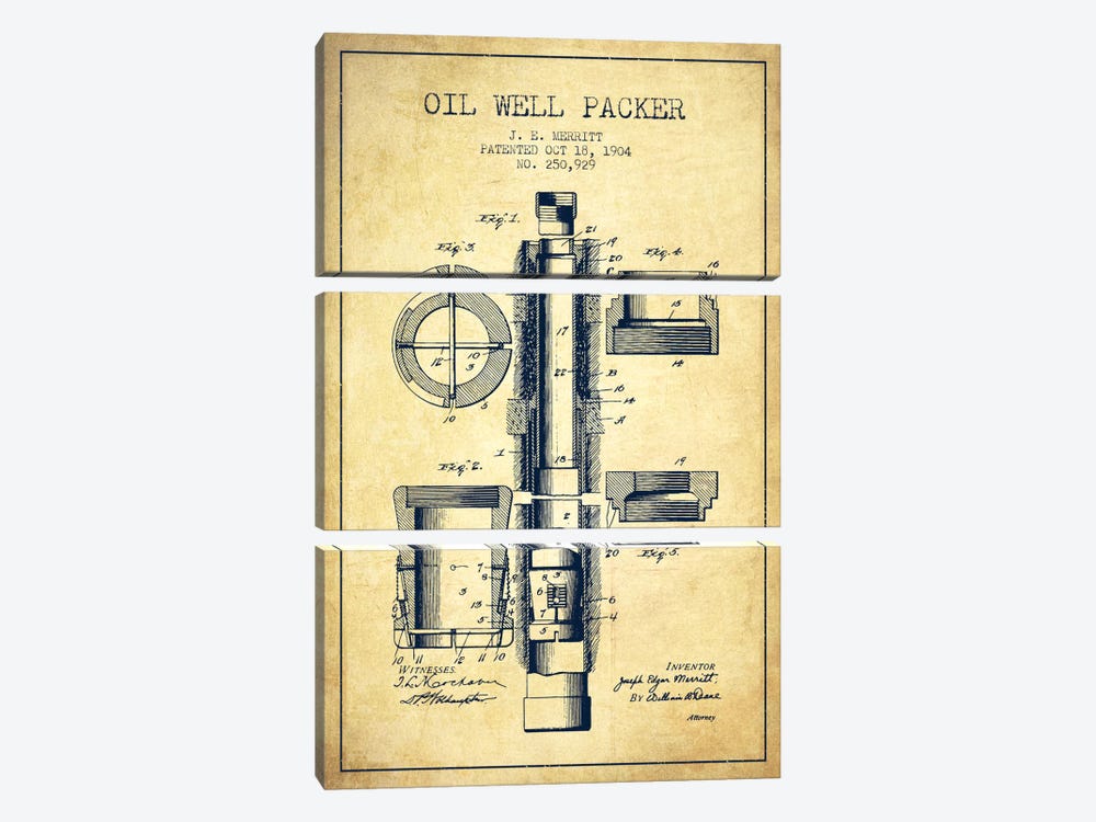 Oil Packer Vintage Patent Blueprint by Aged Pixel 3-piece Canvas Wall Art