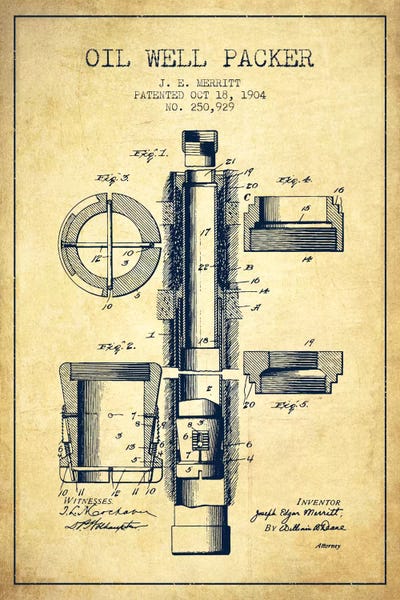 Engineering & Machinery Blueprints: Oil Packer Vintage Patent Blueprint by Aged Pixel