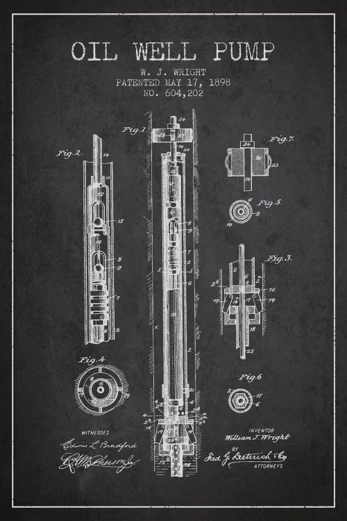 Oil Well Pump Charcoal Patent Blueprint