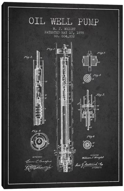 Oil Well Pump Charcoal Patent Blueprint Canvas Art Print - Engineering & Machinery Blueprints