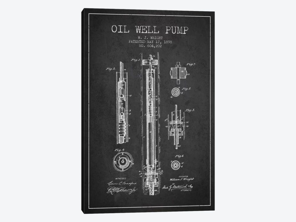 Oil Well Pump Charcoal Patent Blueprint by Aged Pixel 1-piece Canvas Print