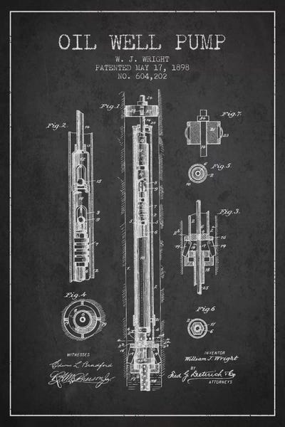 Oil Well Pump Charcoal Patent Blueprint