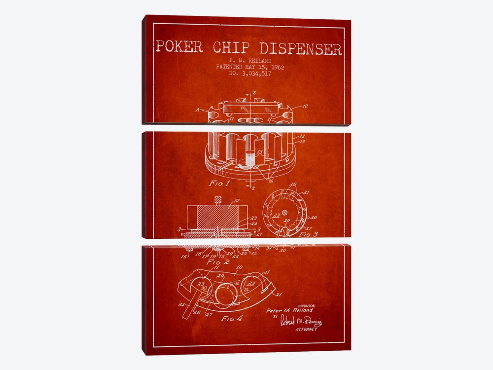 Poker Chip 3 Red Patent Blueprint by Aged Pixel 3-piece Art Print