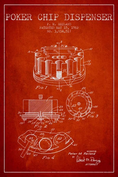 Toy & Game Blueprints: Poker Chip 3 Red Patent Blueprint by Aged Pixel