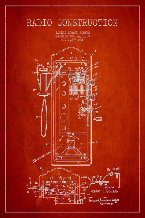 Bowers Radio Red Patent Blueprint by Aged Pixel wall art