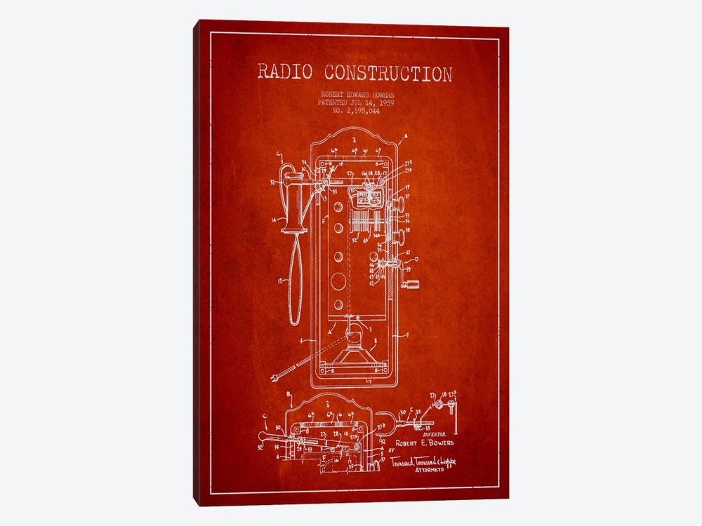 Bowers Radio Red Patent Blueprint by Aged Pixel 1-piece Canvas Art