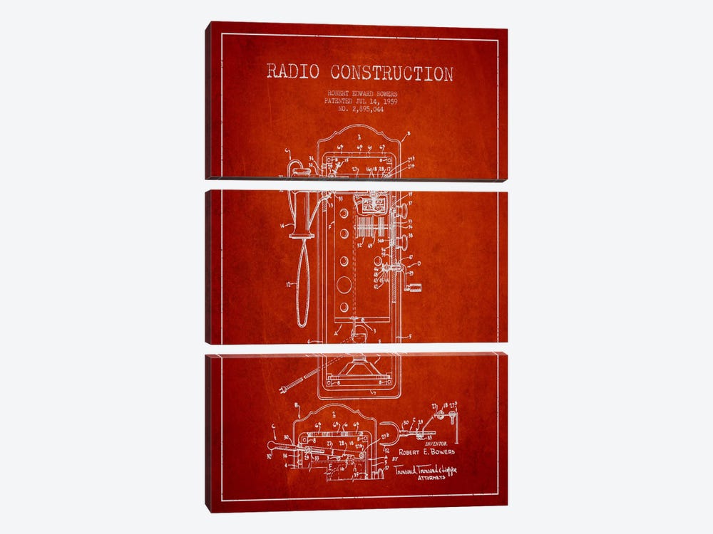 Bowers Radio Red Patent Blueprint by Aged Pixel 3-piece Canvas Art
