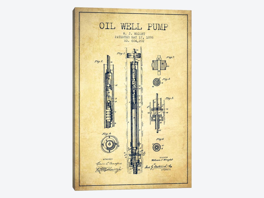 Oil Well Pump Vintage Patent Blueprint by Aged Pixel 1-piece Art Print