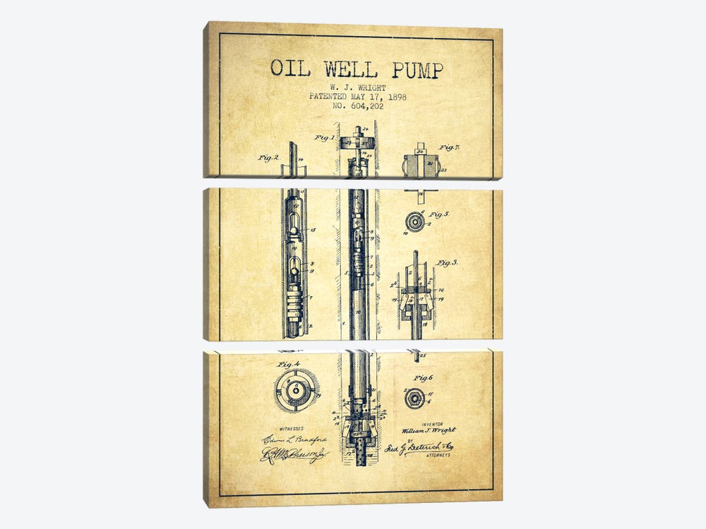 Oil Well Pump Vintage Patent Blueprint by Aged Pixel 3-piece Art Print
