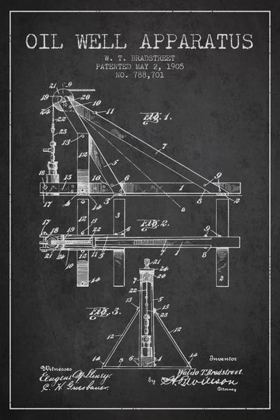 Oil Well Apparatus Charcoal Patent Blueprint by Aged Pixel metal wall art