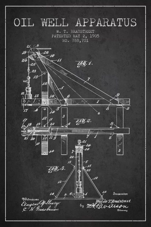 Oil Well Apparatus Charcoal Patent Blueprint