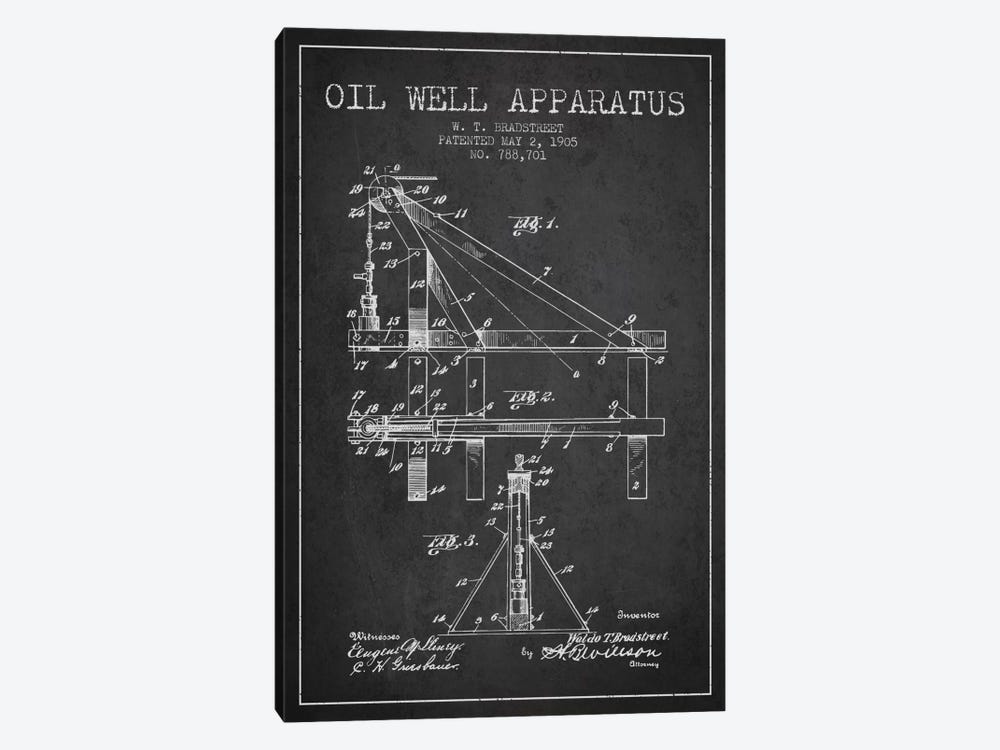 Oil Well Apparatus Charcoal Patent Blueprint by Aged Pixel 1-piece Canvas Art
