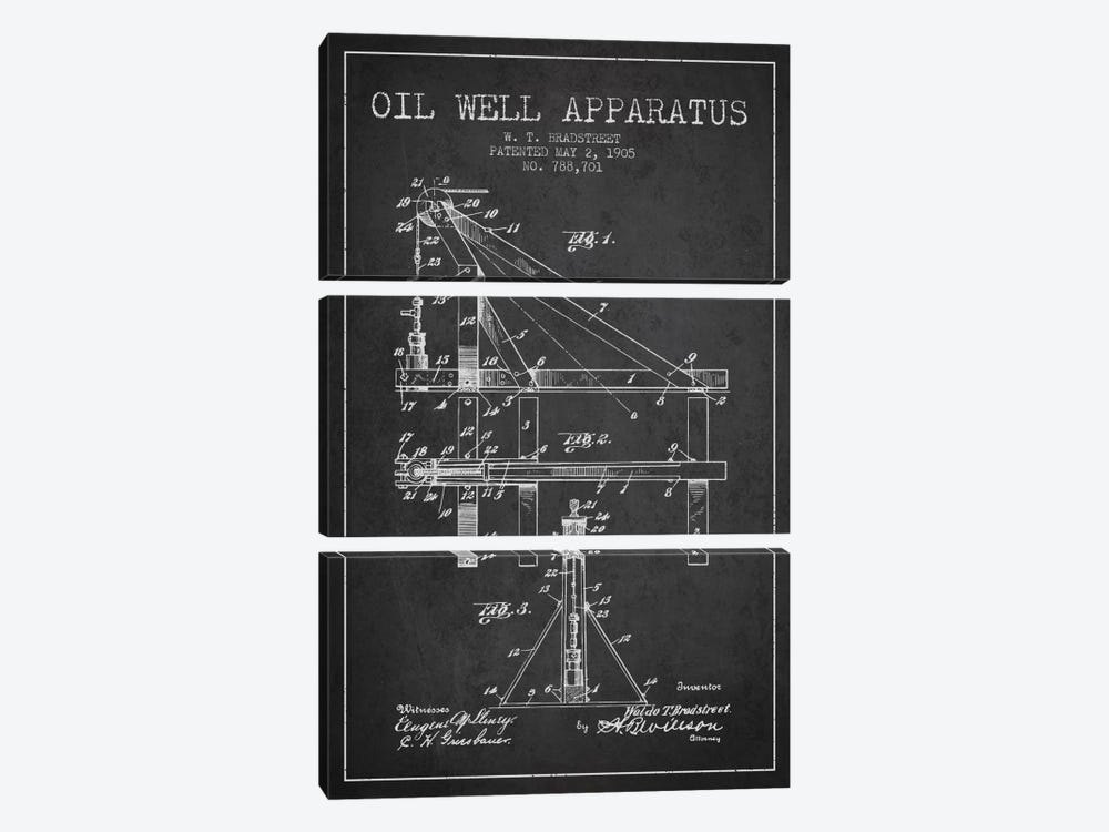 Oil Well Apparatus Charcoal Patent Blueprint by Aged Pixel 3-piece Canvas Artwork