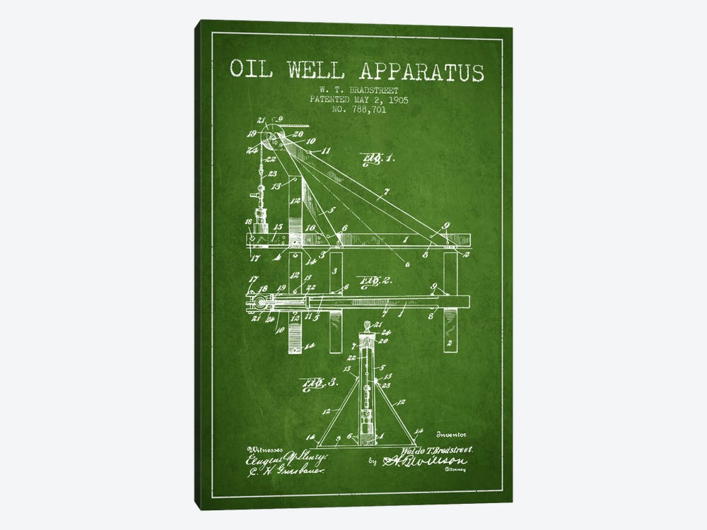 Oil Well Apparatus Green Patent Blueprint by Aged Pixel 1-piece Art Print