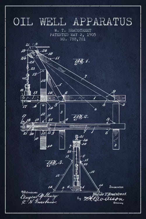 Oil Well Apparatus Navy Blue Patent Blueprint