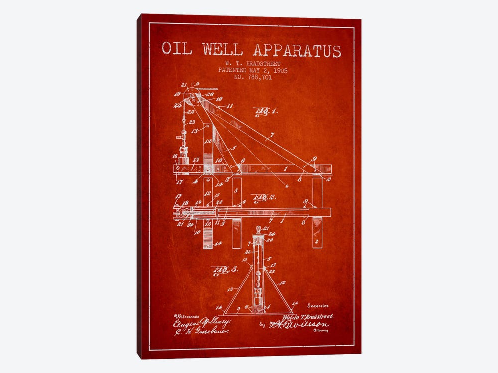 Oil Well Apparatus Red Patent Blueprint by Aged Pixel 1-piece Canvas Print