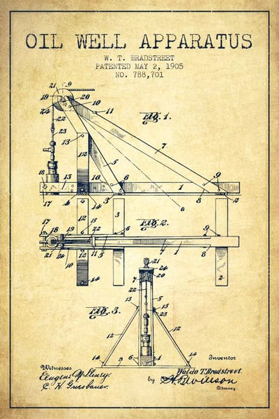 Oil Well Apparatus Vintage Patent Blueprint by Aged Pixel metal wall art