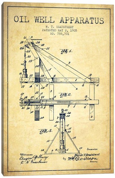 Oil Well Apparatus Vintage Patent Blueprint Canvas Art Print - Engineering & Machinery Blueprints