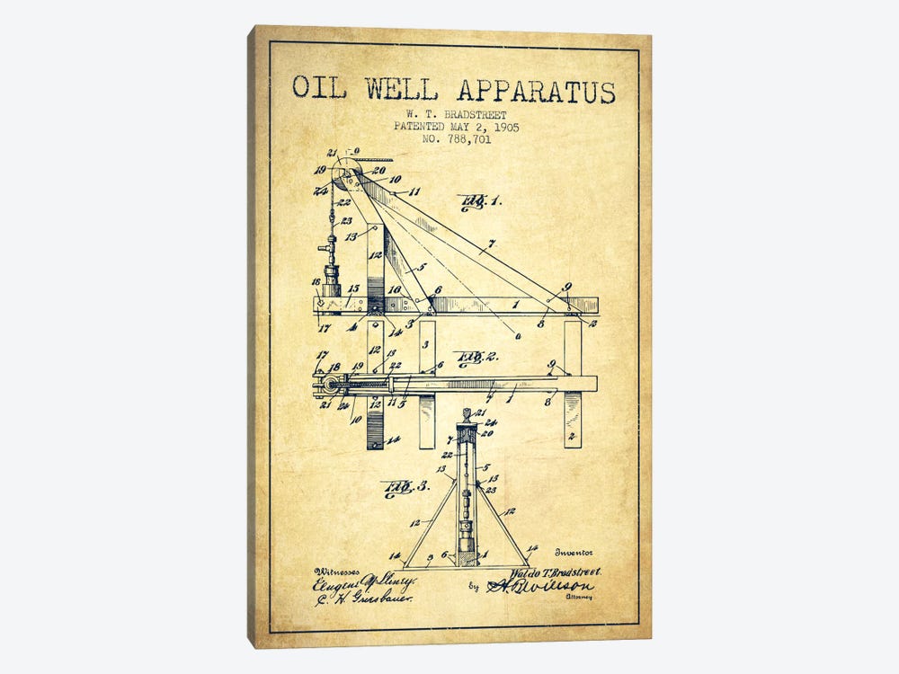 Oil Well Apparatus Vintage Patent Blueprint by Aged Pixel 1-piece Canvas Art
