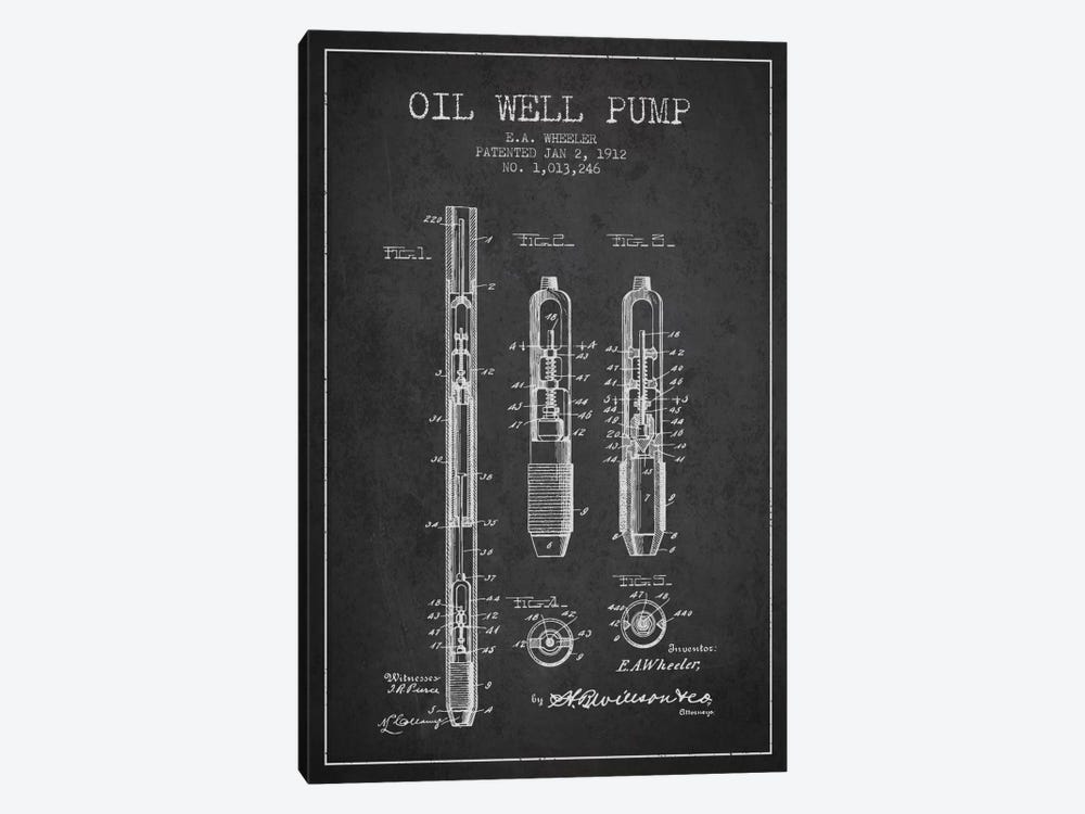 Oil Well Pump Charcoal Patent Blueprint by Aged Pixel 1-piece Art Print