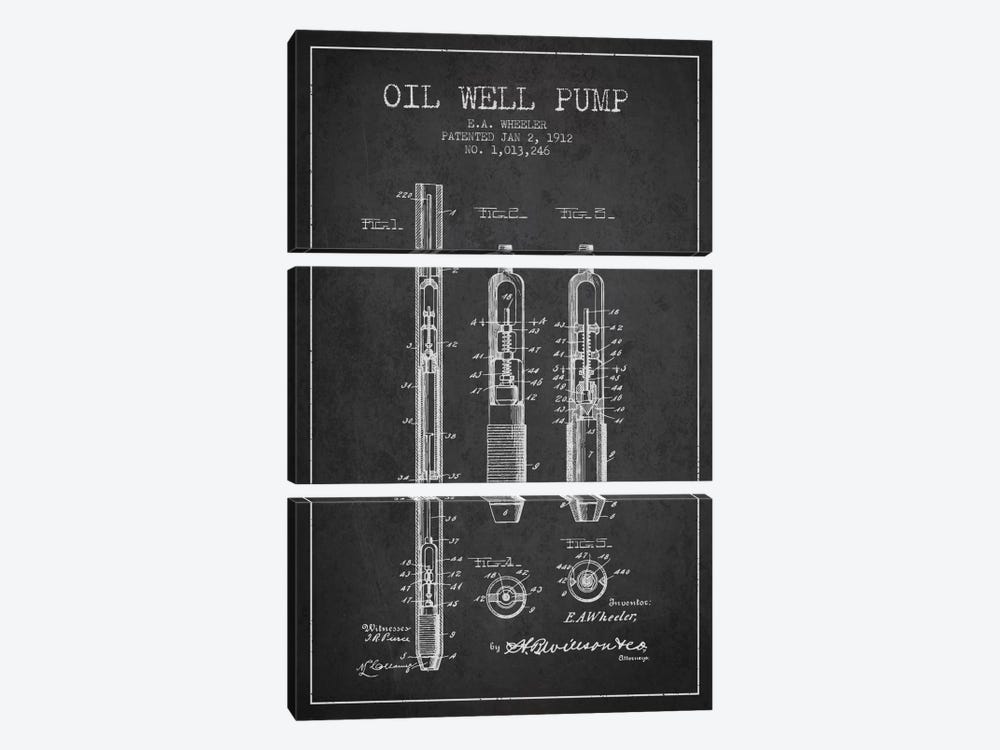 Oil Well Pump Charcoal Patent Blueprint by Aged Pixel 3-piece Art Print