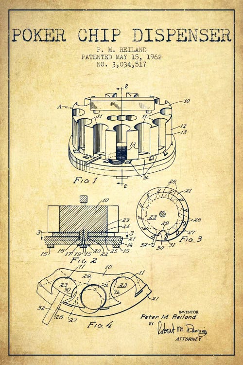 Poker Chip 3 Vintage Patent Blueprint