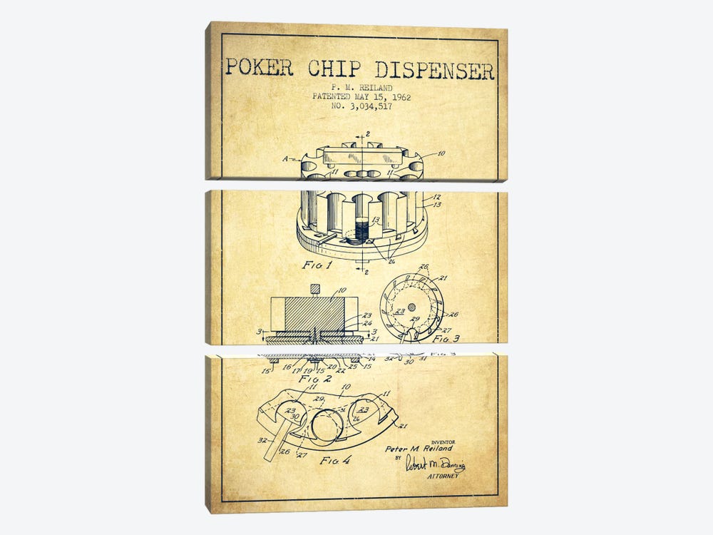 Poker Chip 3 Vintage Patent Blueprint by Aged Pixel 3-piece Art Print