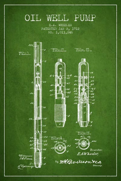 Oil Well Pump Green Patent Blueprint
