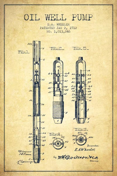 Oil Well Pump Vintage Patent Blueprint by Aged Pixel metal wall art