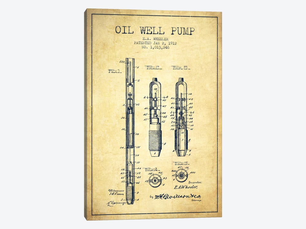 Oil Well Pump Vintage Patent Blueprint by Aged Pixel 1-piece Canvas Art
